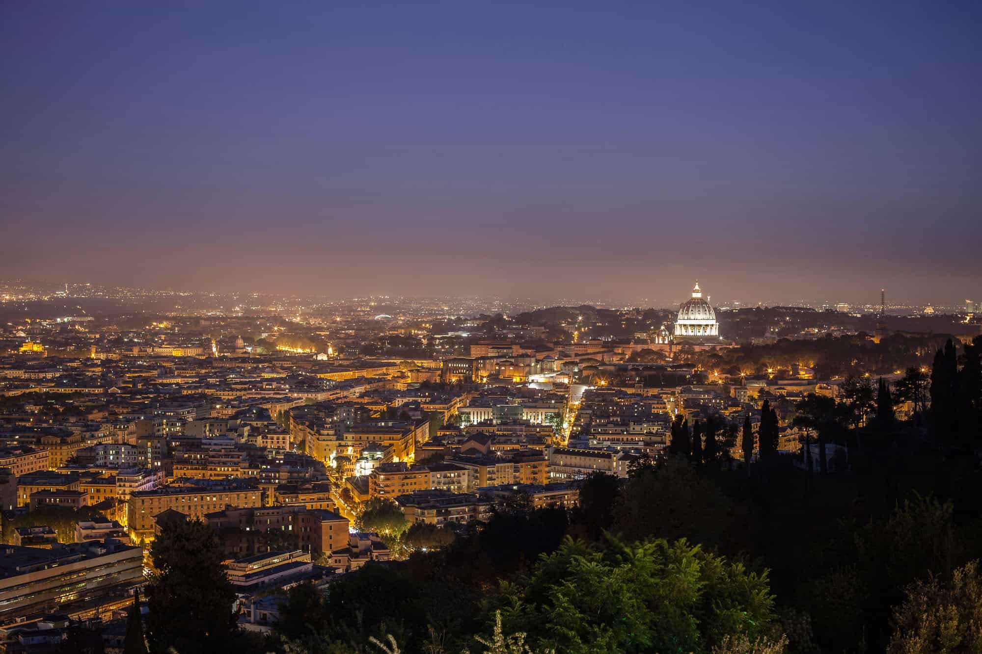 Cityscape at dusk, Rome, Italy