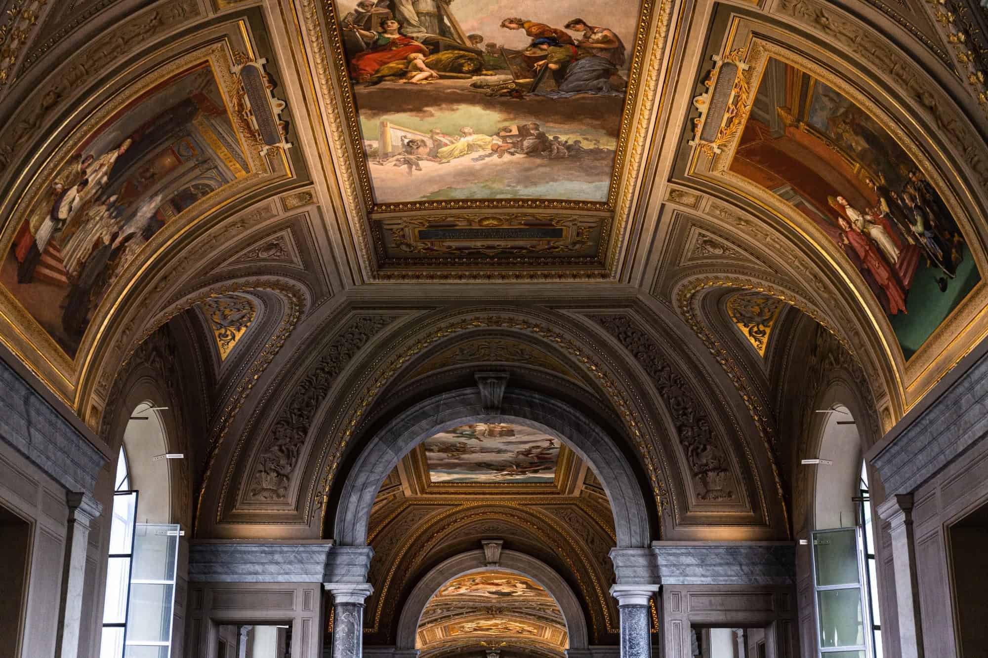 ROME, ITALY - JUNE 28, 2019: ceiling with ancient frescoes in vatican museum
