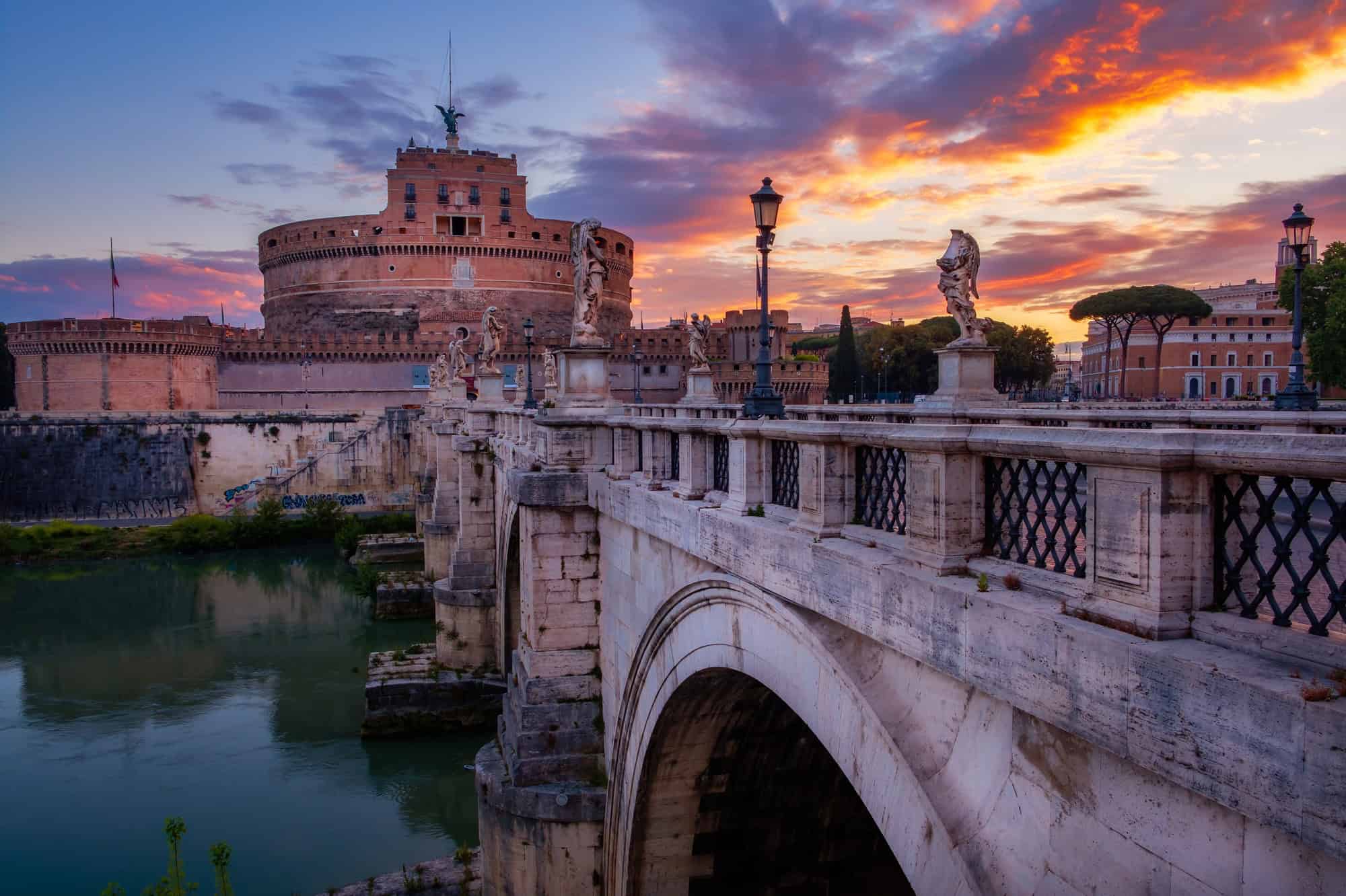 Scenic view of Castle of St. Angelo in Rome at sunrise